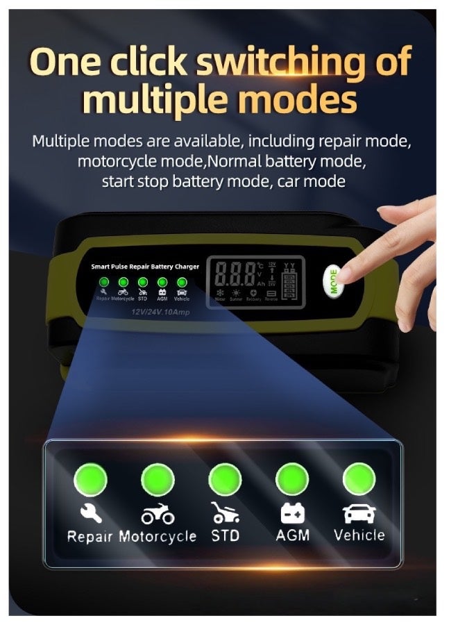 Lesha Motorcycle & Car Charger, Full Intelligent Pulse Battery Charger,UK Plug,12V-24V Wide Range Voltage Support AC100V-240V - Image 5