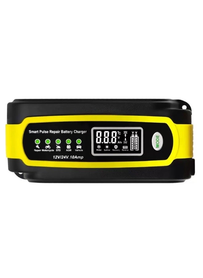 Lesha Motorcycle & Car Charger, Full Intelligent Pulse Battery Charger,UK Plug,12V-24V Wide Range Voltage Support AC100V-240V - Image 1