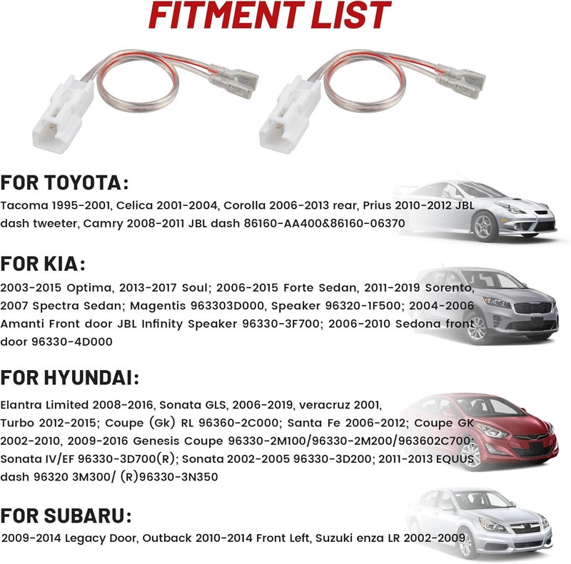 RED WOLF Car Door Speaker Wiring Harness for Hyundai 2002-2016 KIA 2003-2010, Toyota Camry Tacoma Corolla 2002-2011, Subaru Outback 2010-2014 Aftermarket Speaker Wire Connector 2 PC - Image 2