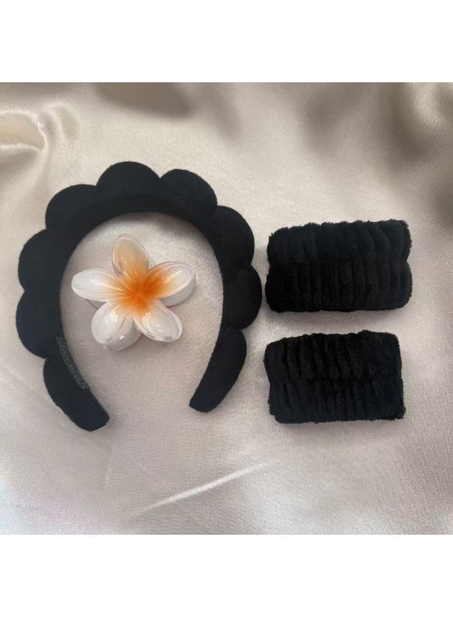Spa Headband for Face Washing & Makeup, Skincare Hair Band with Wrist Wash Bands and Hair Clips - Image 1