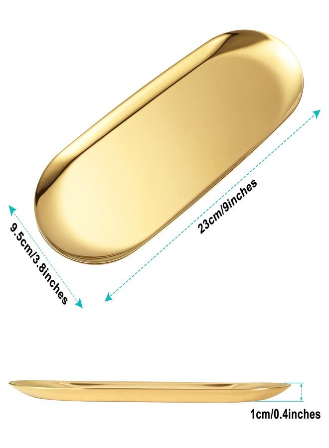 luvtree Set of 2 Golden Oval Stainless Steel Tray - Mini Coffee Table Tray for Jewelry, Cosmetics & Candles | Vacuum Coating - No Fading, No Discoloration - Image 2