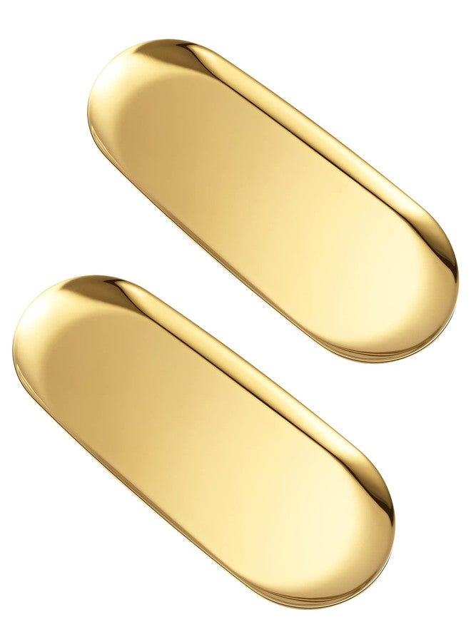 luvtree Set of 2 Golden Oval Stainless Steel Tray - Mini Coffee Table Tray for Jewelry, Cosmetics & Candles | Vacuum Coating - No Fading, No Discoloration - Image 1