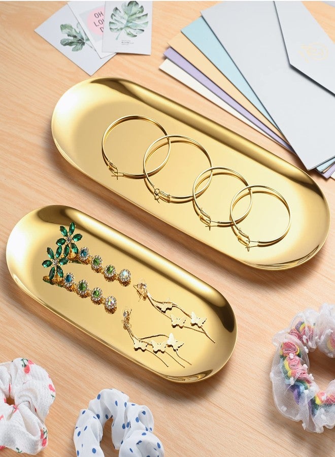 luvtree Set of 2 Golden Oval Stainless Steel Tray - Mini Coffee Table Tray for Jewelry, Cosmetics & Candles | Vacuum Coating - No Fading, No Discoloration - Image 4