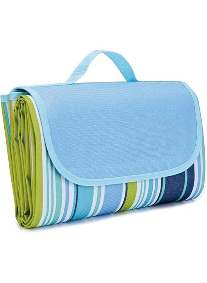 Waterproof Foldable Outdoor Camping Mat Widen Picnic Mat Plaid Beach Blanket Baby Multiplayer Tourist Mat-Blue Stripes - Image 1