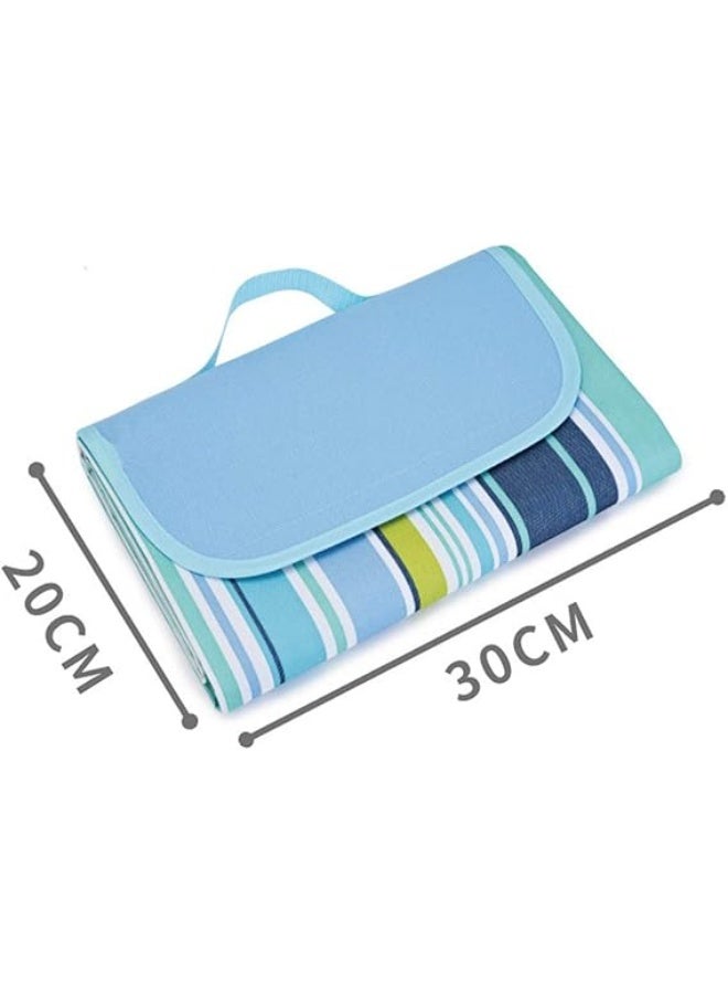 Waterproof Foldable Outdoor Camping Mat Widen Picnic Mat Plaid Beach Blanket Baby Multiplayer Tourist Mat-Blue Stripes - Image 2