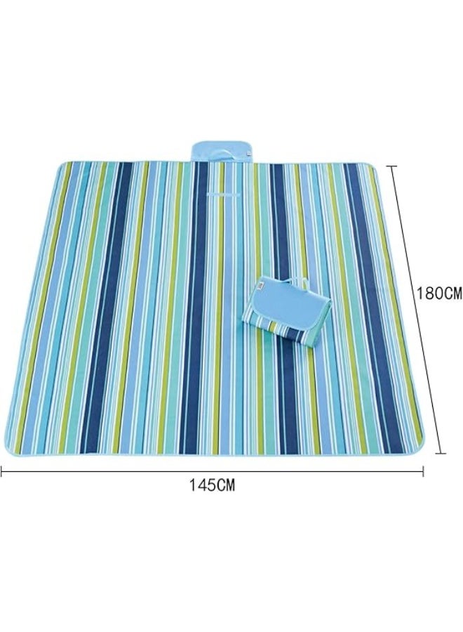Waterproof Foldable Outdoor Camping Mat Widen Picnic Mat Plaid Beach Blanket Baby Multiplayer Tourist Mat-Blue Stripes - Image 3