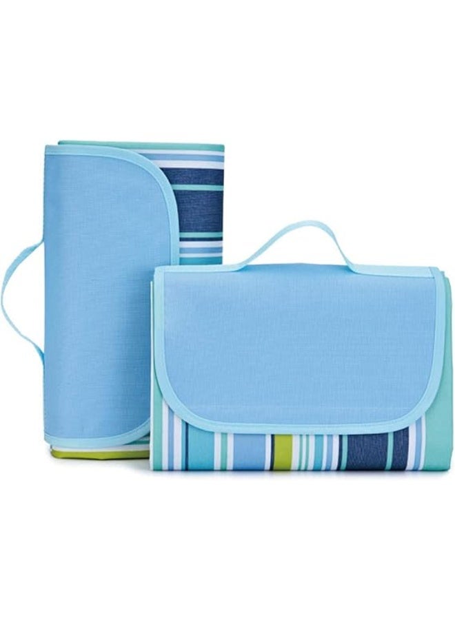 Waterproof Foldable Outdoor Camping Mat Widen Picnic Mat Plaid Beach Blanket Baby Multiplayer Tourist Mat-Blue Stripes - Image 4