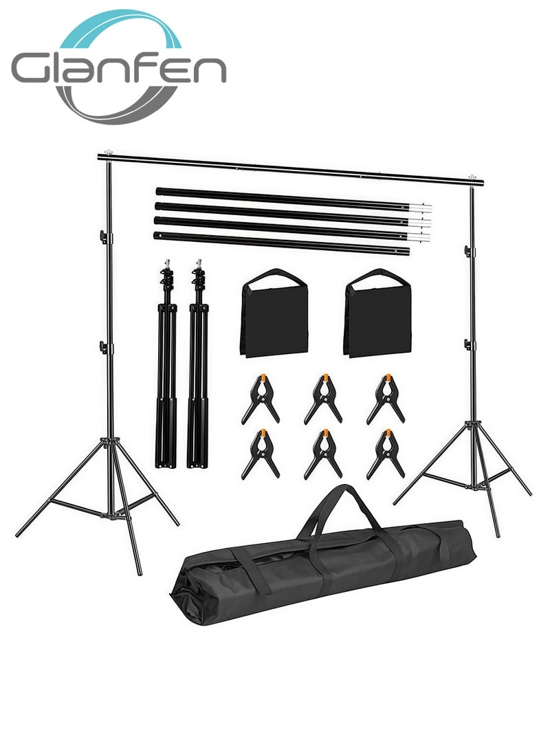 Glanfen Backdrop Stand (2x3m), Adjustable Photo Studio Backdrop Stand Support Kit Background Stand with 6 Backdrop Clamps,4 Sandbags and Carrying Bag for Portrait Product Photography - Image 1