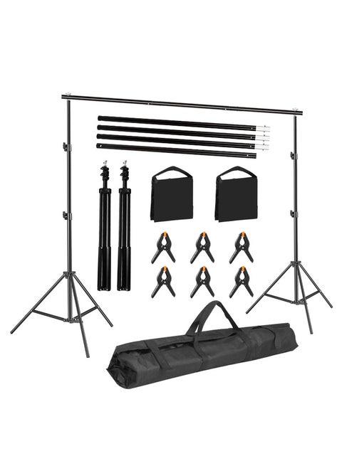 Backdrop Stand (2x3m), Adjustable Photo Studio Backdrop Stand Support Kit Background Stand with 6 Backdrop Clamps,4 Sandbags and Carrying Bag for Portrait Product Photography