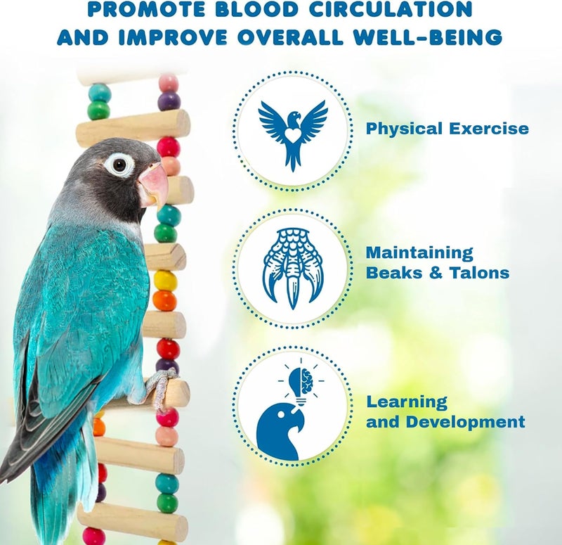 SunGrow Wooden Bird Ladder Bridge, Hanging Exercise Toy, Bird Playground Cage Accessory, Natural Wood, Edible Dye, Interactive Small Bird Toy, Parakeet, Cockatiel, Conure, Budgie Climbing Ladder - Image 5