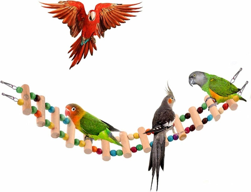 SunGrow Wooden Bird Ladder Bridge, Hanging Exercise Toy, Bird Playground Cage Accessory, Natural Wood, Edible Dye, Interactive Small Bird Toy, Parakeet, Cockatiel, Conure, Budgie Climbing Ladder - Image 2