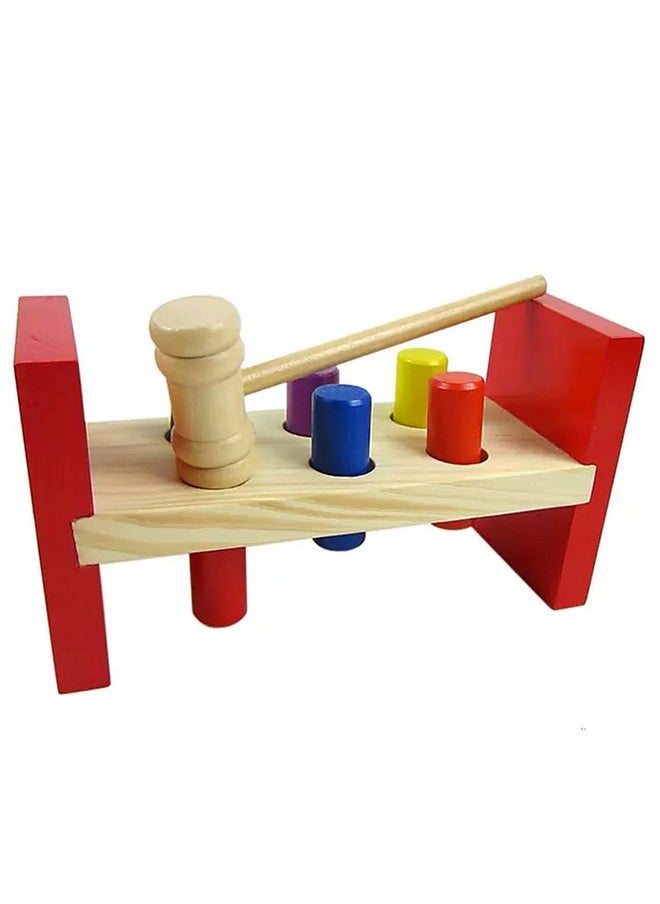 Smartcraft Wooden Hammer And Peg Toy, Pounding Bench Wooden Toy With Mallet For Toddlers Kids | Montessori Toys For Early Education For Kids/Toddlers (Multicolor)  - Image 2