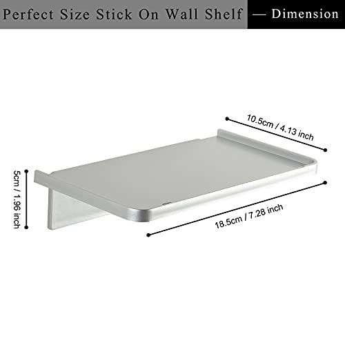JDYOOMI Acrylic Floating Wall Shelves - Small Stick-on Wall Mounted Phone Shelf Holder Wipes Rack Smart Speaker Shelf for Bathroom,Kitchen,Toilet,Bedroom,Office - Sliver - Image 2