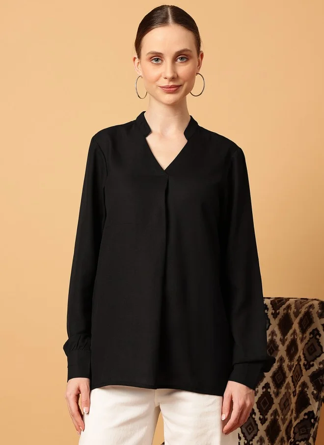 MINT STREET Black Georgette Casual Top for Women