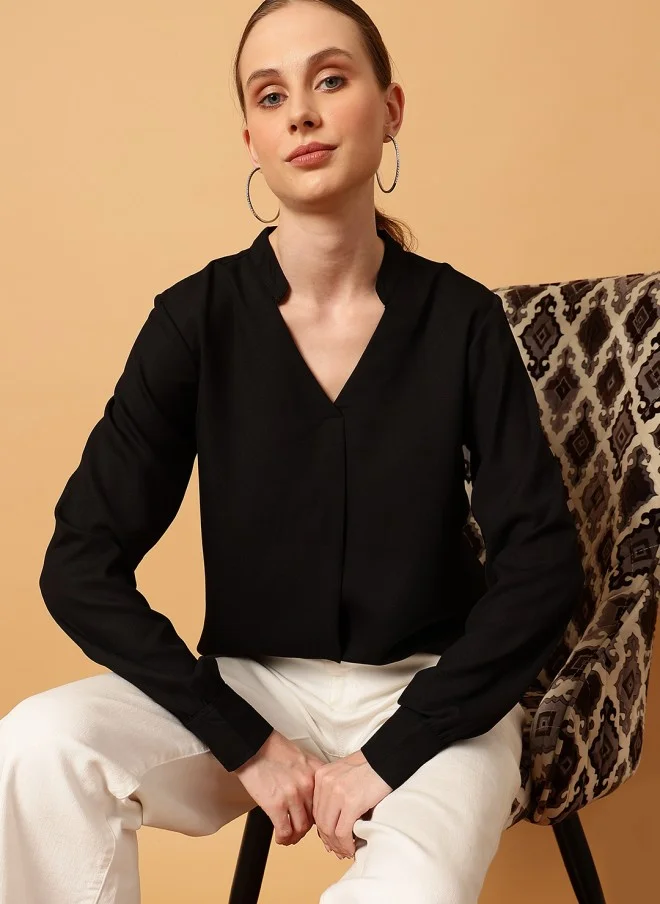 MINT STREET Black Georgette Casual Top for Women