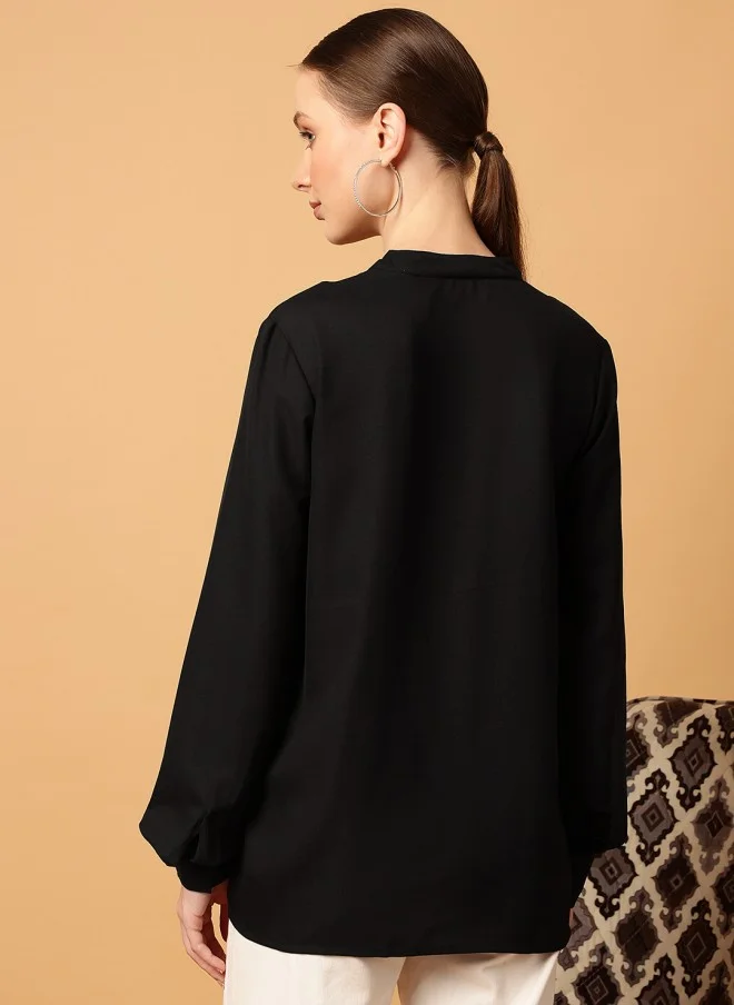 MINT STREET Black Georgette Casual Top for Women