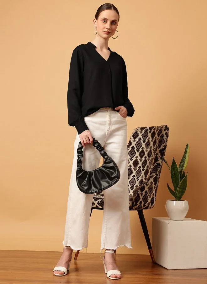MINT STREET Black Georgette Casual Top for Women