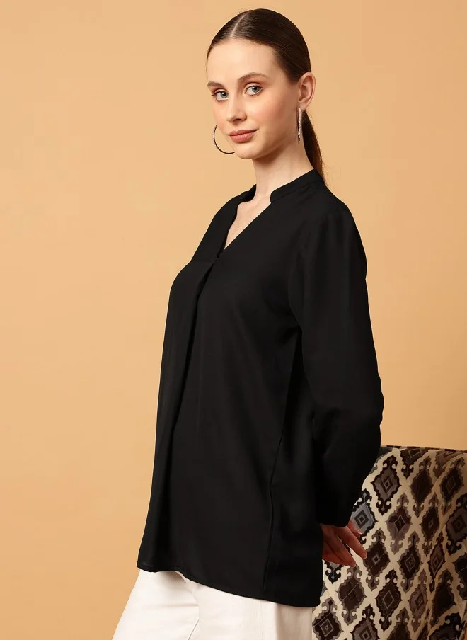 MINT STREET Black Georgette Casual Top for Women