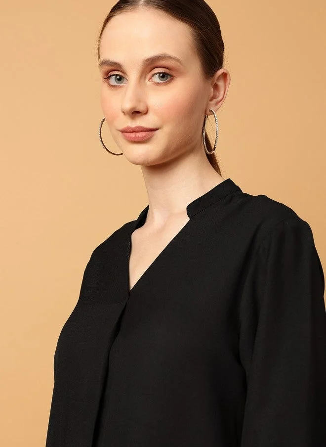 مينت ستريت بلوزة جورجيت سوداء كاجوال للنساء