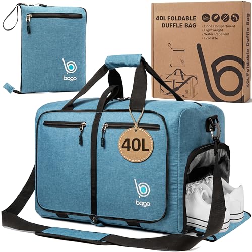 Bago Compact Duffle Bag for Travel Women Men Durable Lightweight Foldable Travel Duffel Bags For Traveling Women 40L Duffle Bags a Reliable Weekender duffel or Overnight Bag With Shoe Compartment - Image 1
