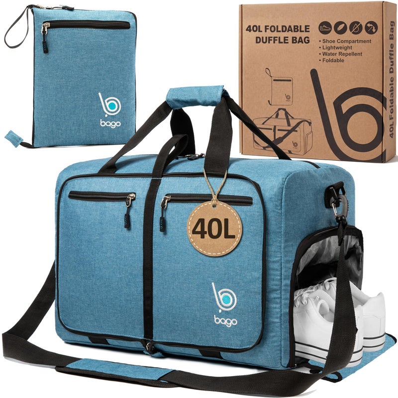 Bago Compact Duffle Bag for Travel Women Men Durable Lightweight Foldable Travel Duffel Bags For Traveling Women 40L Duffle Bags a Reliable Weekender duffel or Overnight Bag With Shoe Compartment - Image 2