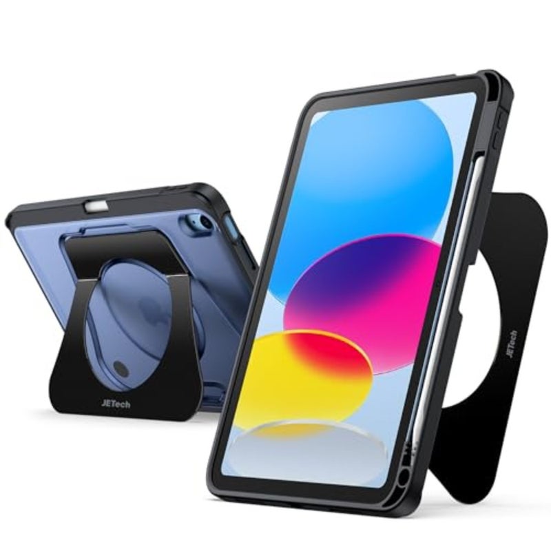 حافظة بمسند لجهاز iPad A16 الجيل الحادي عشر/العاشر: ظهر بلوري، أسود، حامل متعدد الزوايا قابل للتعديل، حامل قلم رصاص، مقاوم للصدمات - Image 1