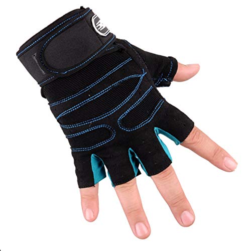 LAFILLETTE Shockproof Anti-Slip Outdoor Professional Road Bike Bicycle Half Finger Cycling Gloves for Men Sport Gloves (Blue, Microfiber) - Image 1