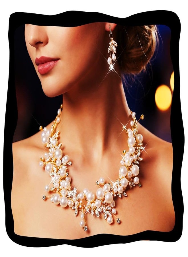 جورايس طقم عقد من اللؤلؤ والأحجار الكريمة من GORAIS، طقم مجوهرات ذهبي لحفلات الزفاف والخطوبة للنساء - Image 1