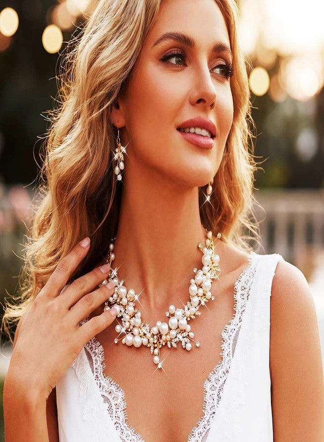 جورايس طقم عقد من اللؤلؤ والأحجار الكريمة من GORAIS، طقم مجوهرات ذهبي لحفلات الزفاف والخطوبة للنساء - Image 4