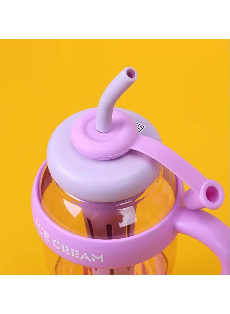 Exotic Large Capacity 1300ml Water Bottle with Straw and Handle Portable Stylish Cold Resistant Heat Resistant Leak Proof BPA Free - For Adults Students Office Car Outdoor - (Color: Pink) - Image 4