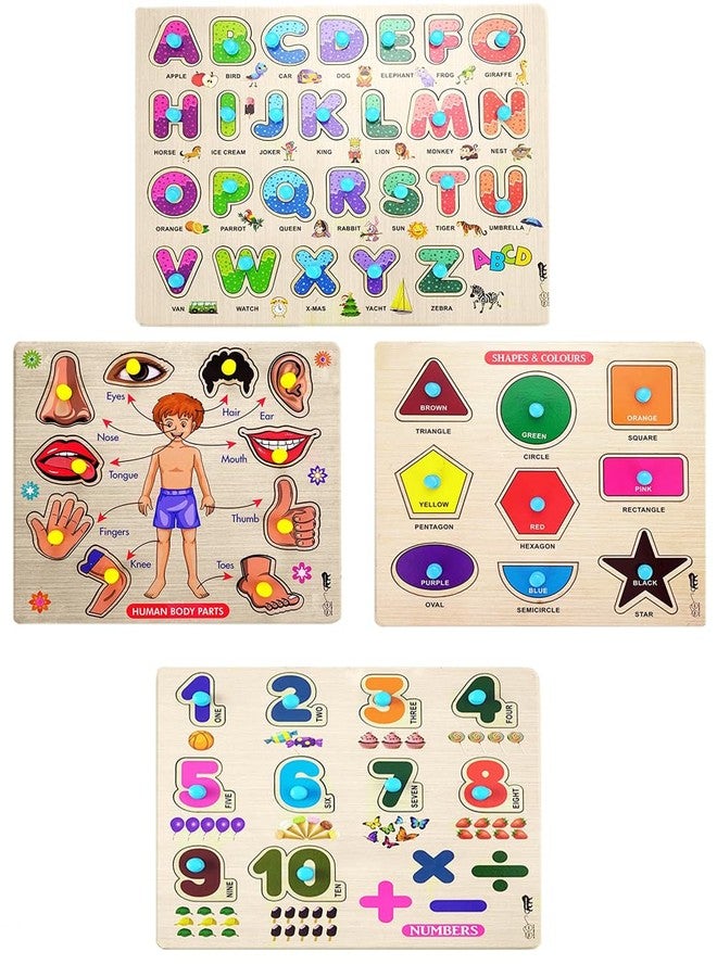 APPSTER Wooden Puzzle Toys for Kids | Montessori Learning Jigsaw Puzzles Game | ABCD Alphabet, Numbers, Shapes Colors & Body Parts Educational Board for Toddlers (Age 3-6 Years) - Image 1