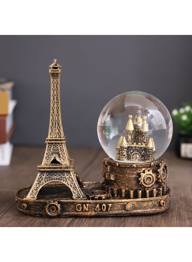 Hourglass Decoration Music Box Timer Tower Hourglass Quicksand Flash Music Retro Crystal Ball Student Gift-Color:H401 Tower + Lamp Silver