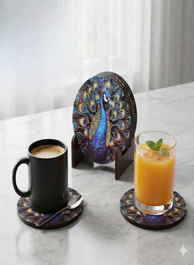 Kitchsy Wooden Coaster Set of 6 with Stand | Tea Coffee Cup Coasters | Table Protection Mats | Stylish Drink Coasters for Home Kitchen Dining | Hotel Use (4) - Image 1