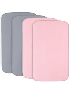 Biloban Pack n Play Sheets 4 Pack, Portable Playard | Mini Crib Sheets, Ultra Soft Microfiber Pack and Play Sheets, Preshrunk, Grey and Pink