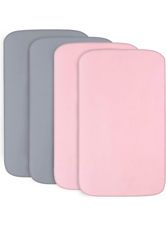 Biloban Biloban Pack n Play Sheets 4 Pack, Portable Playard | Mini Crib Sheets, Ultra Soft Microfiber Pack and Play Sheets, Preshrunk, Grey and Pink  - Image 1