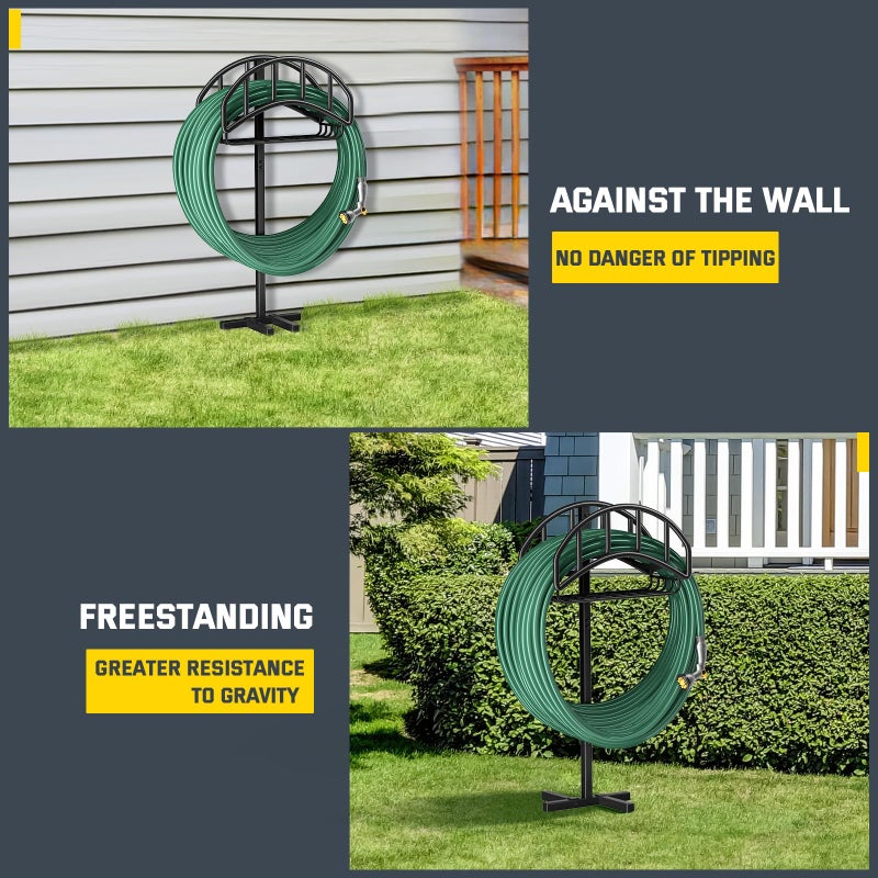 Kesfitt Garden Hose Holder Stand with Tool Storage Basket & 4 Spikes, Detachable Heavy Duty Metal Freestanding Outdoor Organizer for Lawn Yard Water Storage Rack - Image 2