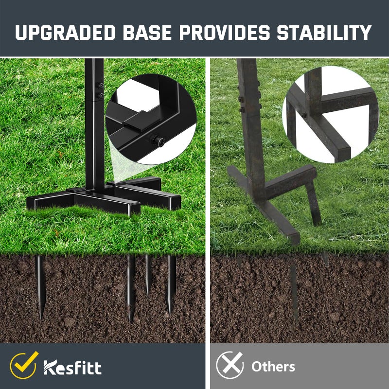 Kesfitt Garden Hose Holder Stand with Tool Storage Basket & 4 Spikes, Detachable Heavy Duty Metal Freestanding Outdoor Organizer for Lawn Yard Water Storage Rack - Image 4