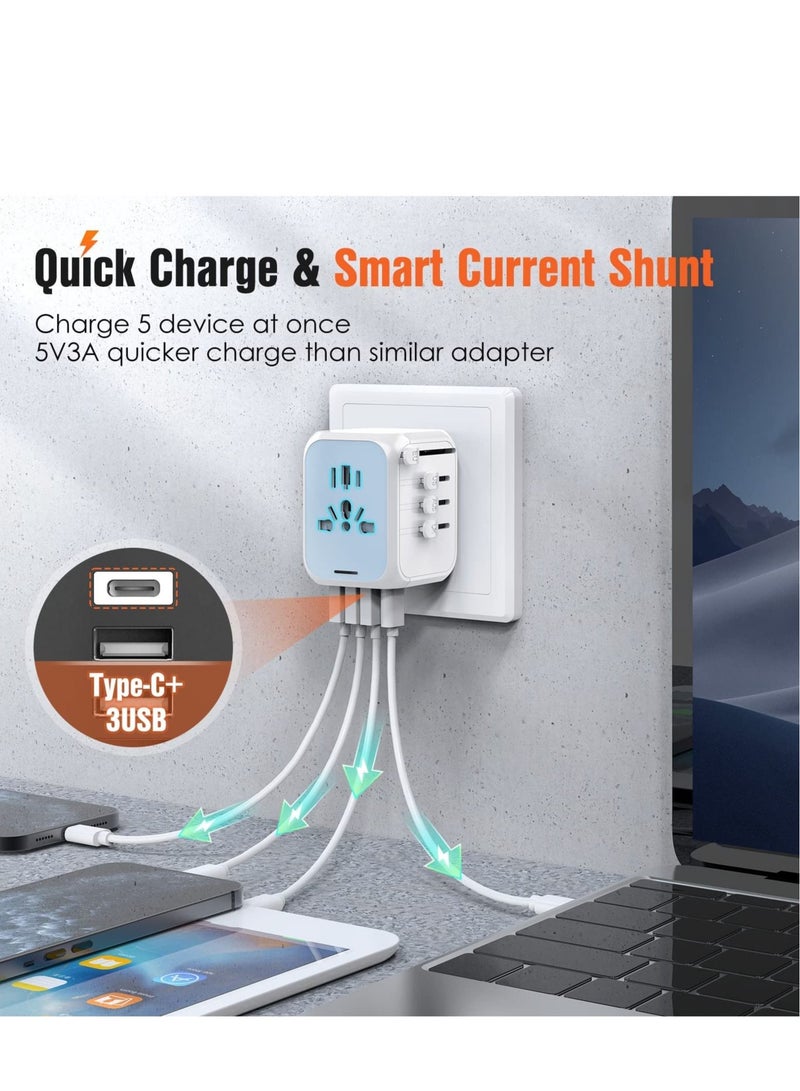Captaintech Universal International Travel Plug Adapter - European Plug Adapter Travelling Essentials to US EU UK Spain Australia Ireland Switzerland Ireland Italy Worldwide with Socket 3 USB Type-C Outlet - Image 3