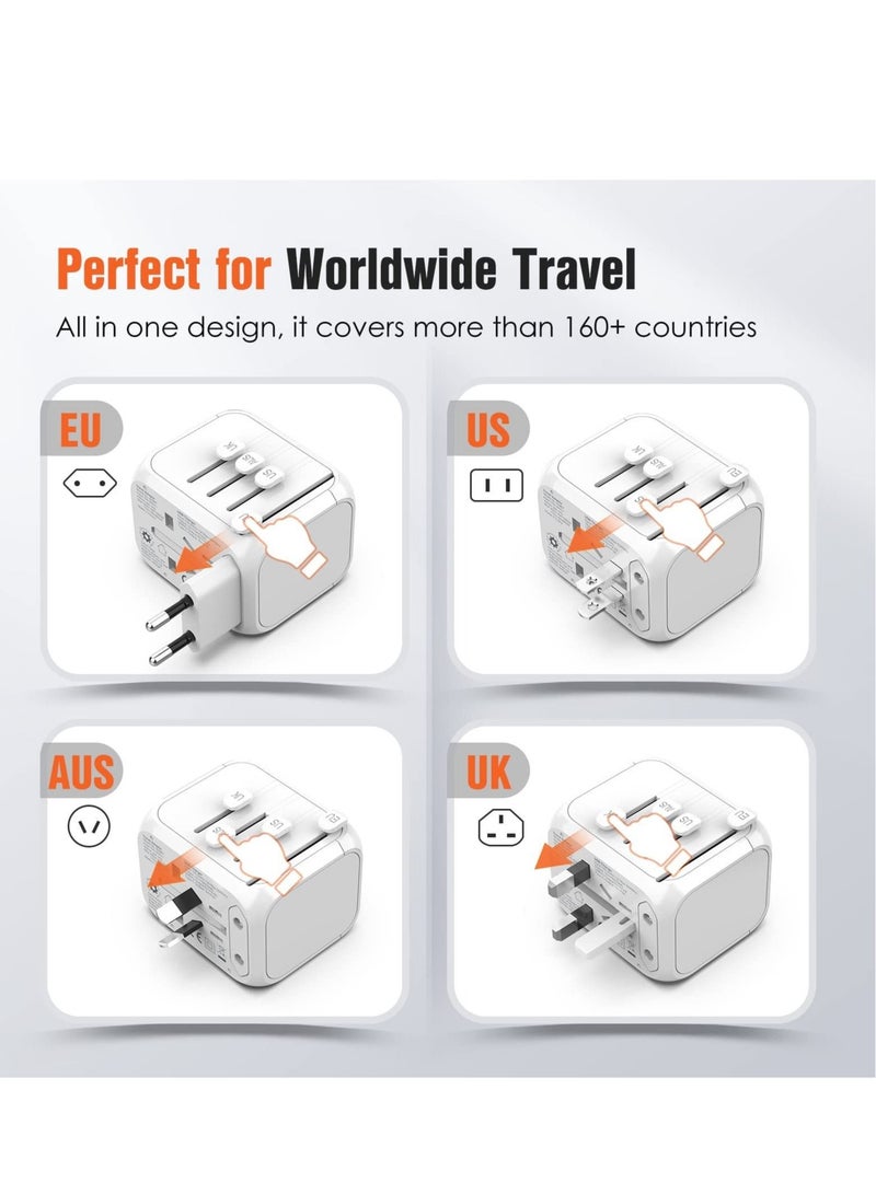 Captaintech Universal International Travel Plug Adapter - European Plug Adapter Travelling Essentials to US EU UK Spain Australia Ireland Switzerland Ireland Italy Worldwide with Socket 3 USB Type-C Outlet - Image 2