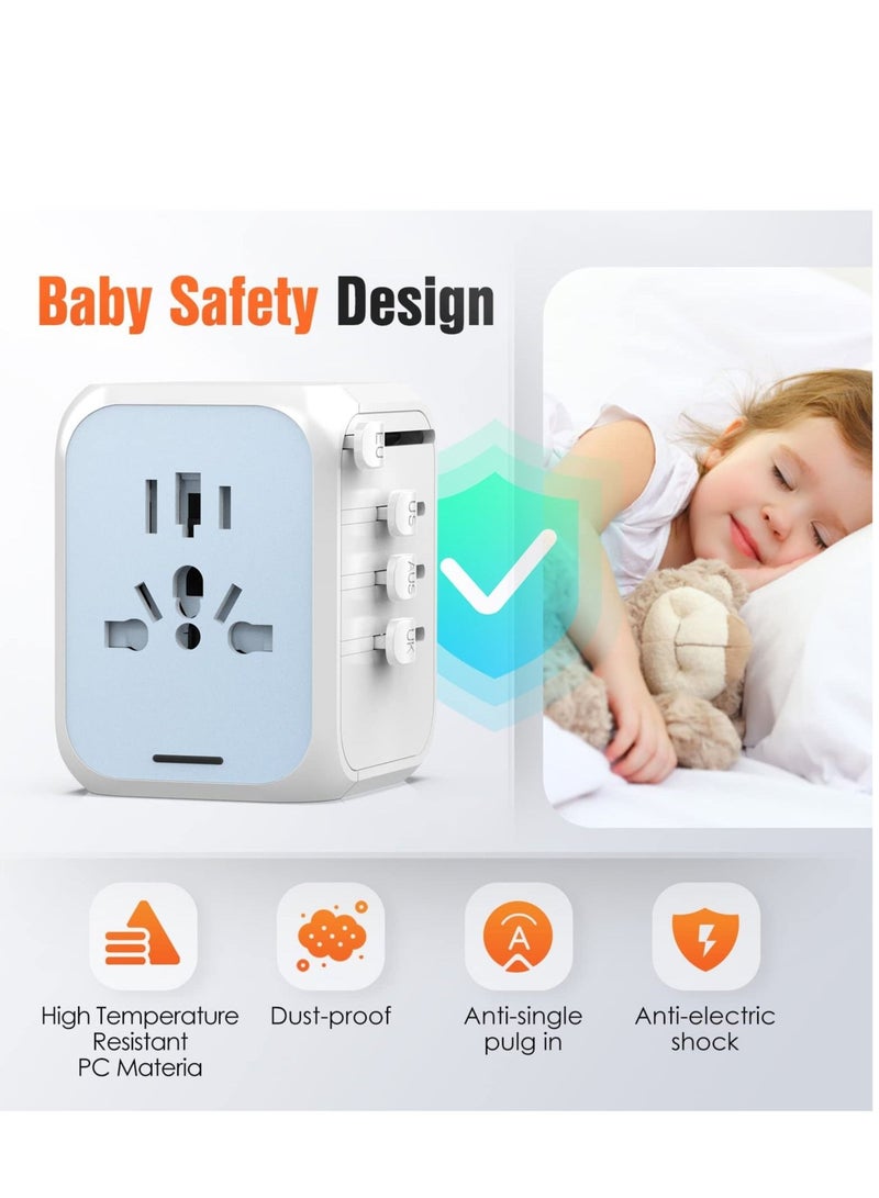Captaintech Universal International Travel Plug Adapter - European Plug Adapter Travelling Essentials to US EU UK Spain Australia Ireland Switzerland Ireland Italy Worldwide with Socket 3 USB Type-C Outlet - Image 5