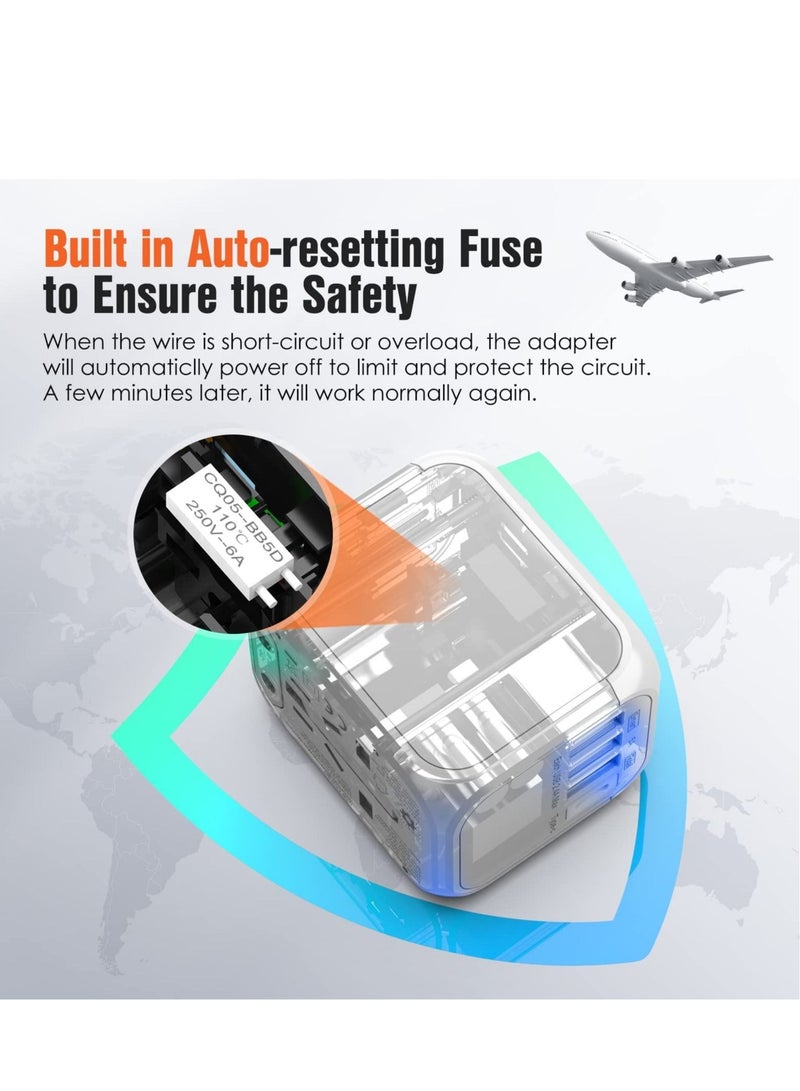 Captaintech Universal International Travel Plug Adapter - European Plug Adapter Travelling Essentials to US EU UK Spain Australia Ireland Switzerland Ireland Italy Worldwide with Socket 3 USB Type-C Outlet - Image 4