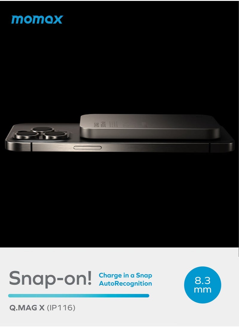 Momax - Q.Mag X 5000mAh Magnetic Wireless Battery Pack USB-C Up to 15W PD Output - Titanium Grey - Image 1