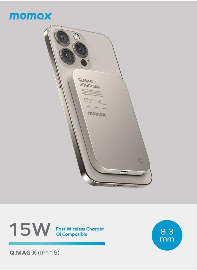 Momax - Q.Mag X 5000mAh Magnetic Wireless Battery Pack USB-C Up to 15W PD Output - Titanium Grey - Image 1
