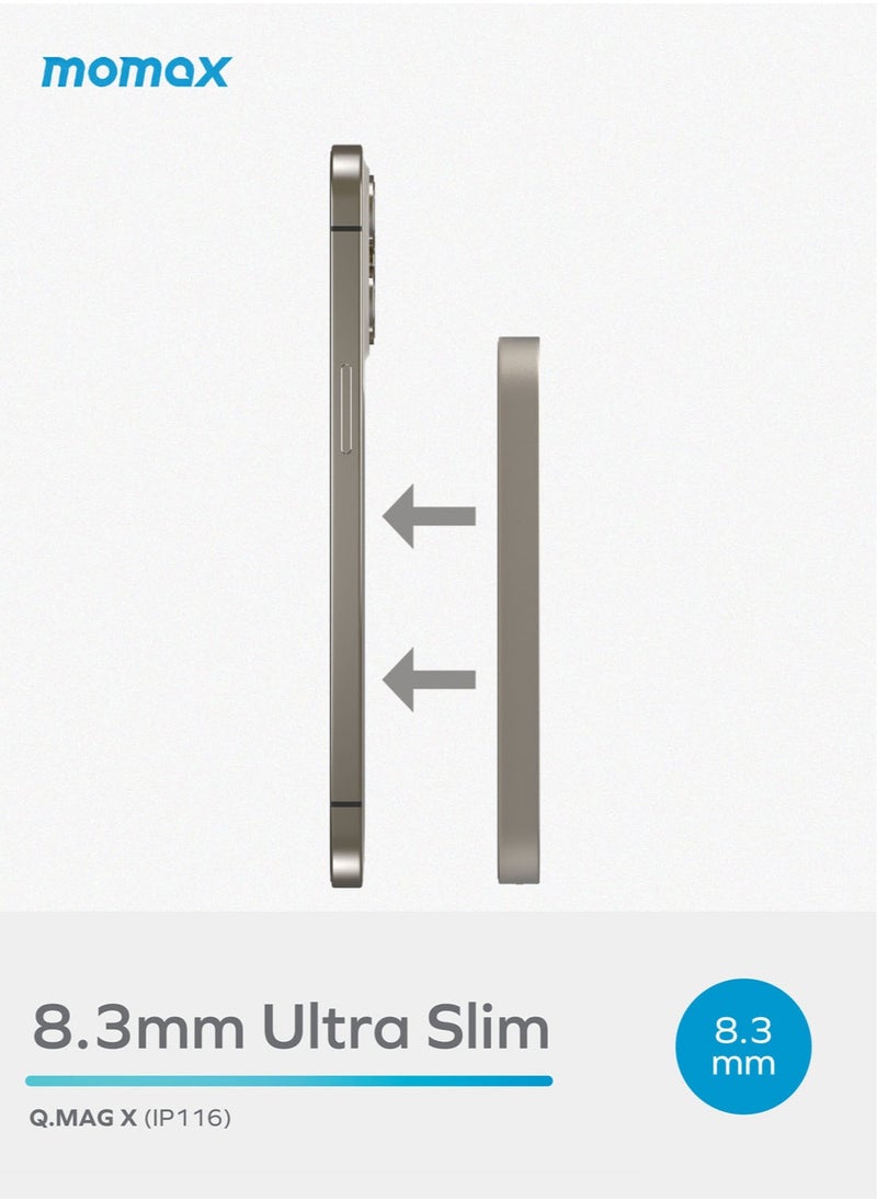 Momax - Q.Mag X 5000mAh Magnetic Wireless Battery Pack USB-C Up to 15W PD Output - Titanium Grey - Image 1