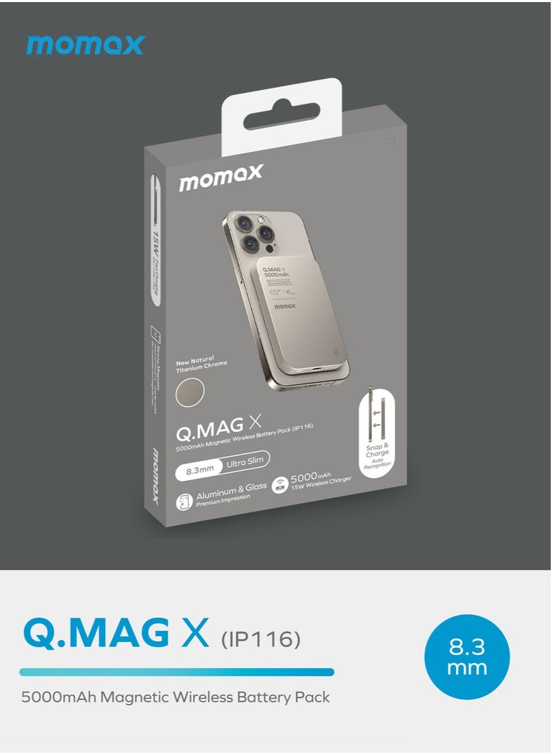 Momax - Q.Mag X 5000mAh Magnetic Wireless Battery Pack USB-C Up to 15W PD Output - Titanium Grey - Image 1