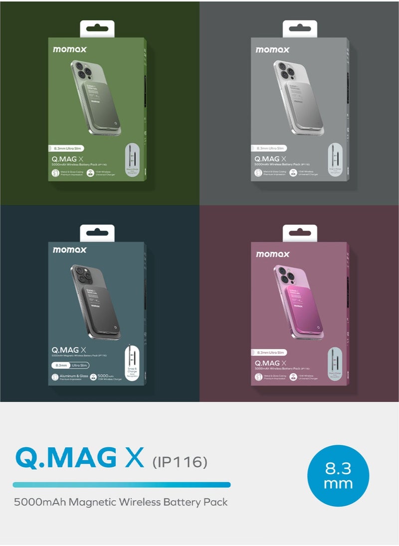 Momax - Q.Mag X 5000mAh Magnetic Wireless Battery Pack USB-C Up to 15W PD Output - Titanium Grey - Image 1