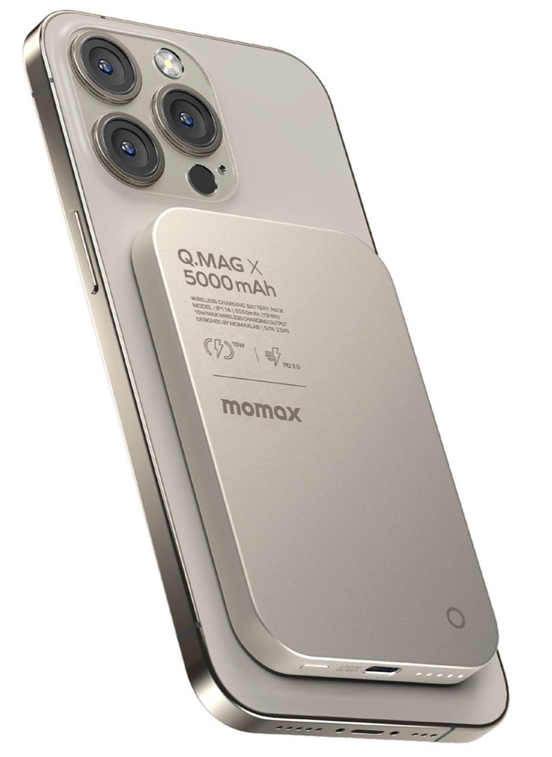 Momax - Q.Mag X 5000mAh Magnetic Wireless Battery Pack USB-C Up to 15W PD Output - Titanium Grey - Image 1