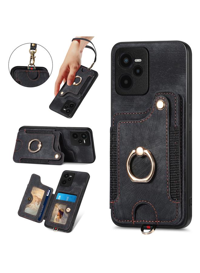 اس-توب جراب هاتف Realme C35 بتصميم ريترو مع حلقة ومحفظة متعددة البطاقات - Image 5