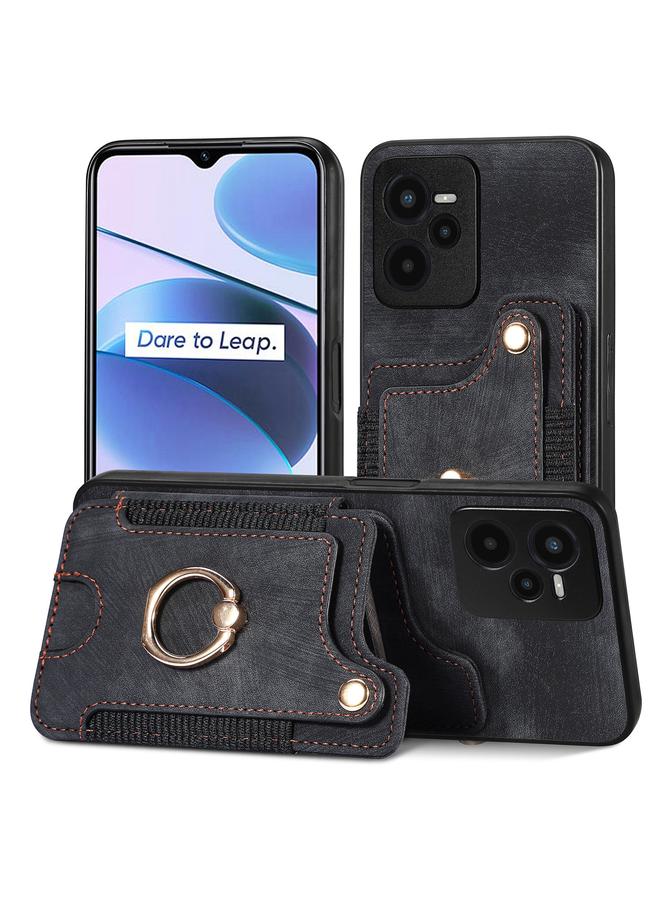اس-توب جراب هاتف Realme C35 بتصميم ريترو مع حلقة ومحفظة متعددة البطاقات - Image 1