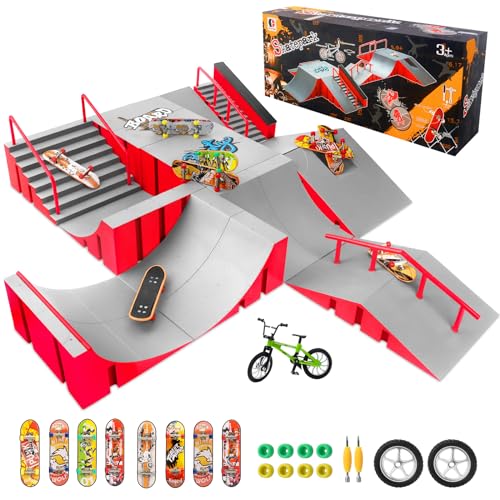 CS COSDDI Finger Skateboard Park Kits14 in 1 Skateboard Finger Toys with 8 Finger Skateboards 14 Skatepark Deck RampFinger Bike for Boys or Girls GiftMini Finger Skateboards Ramp Accessories Set